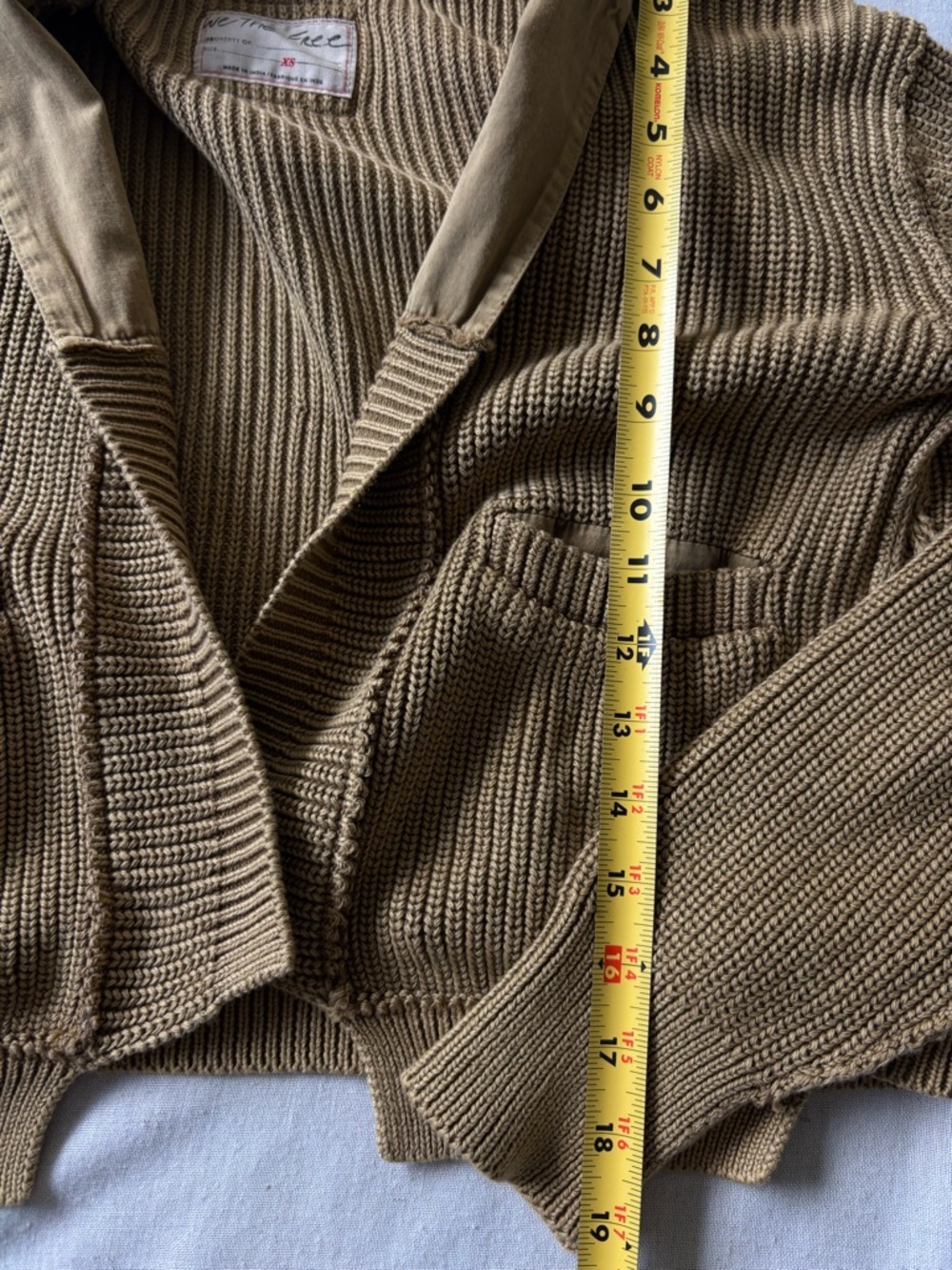 Free People Worn Thru Surplus Cotton Cardigan Beige XS Slouchy Knit - Picture 7 of 9